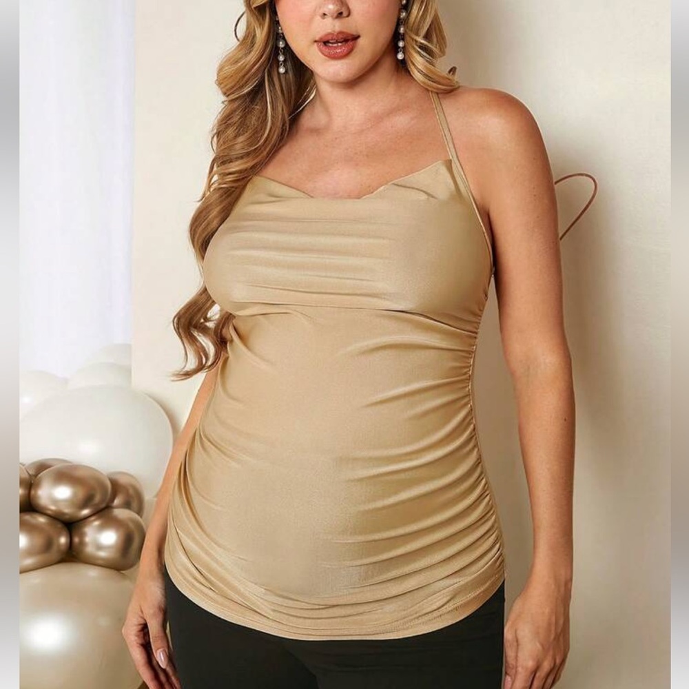 BRAND NEW Size S Gold Adjustable Strap Cross Back Stretchy Maternity Top NWOT